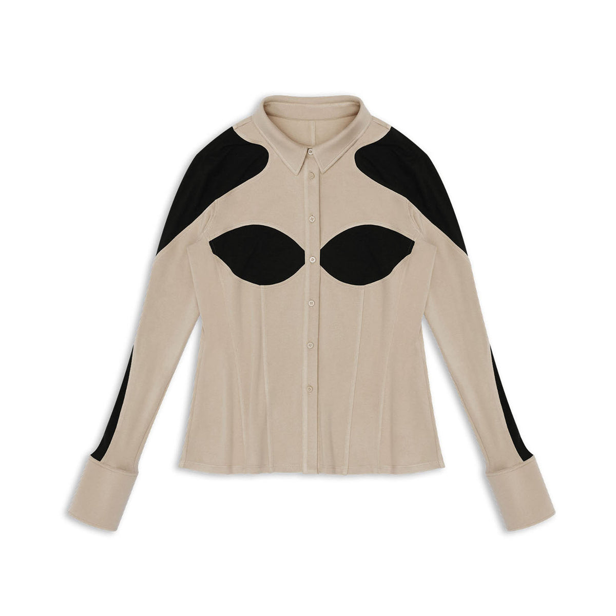 Bare Black Corset Panel Knit Shirt