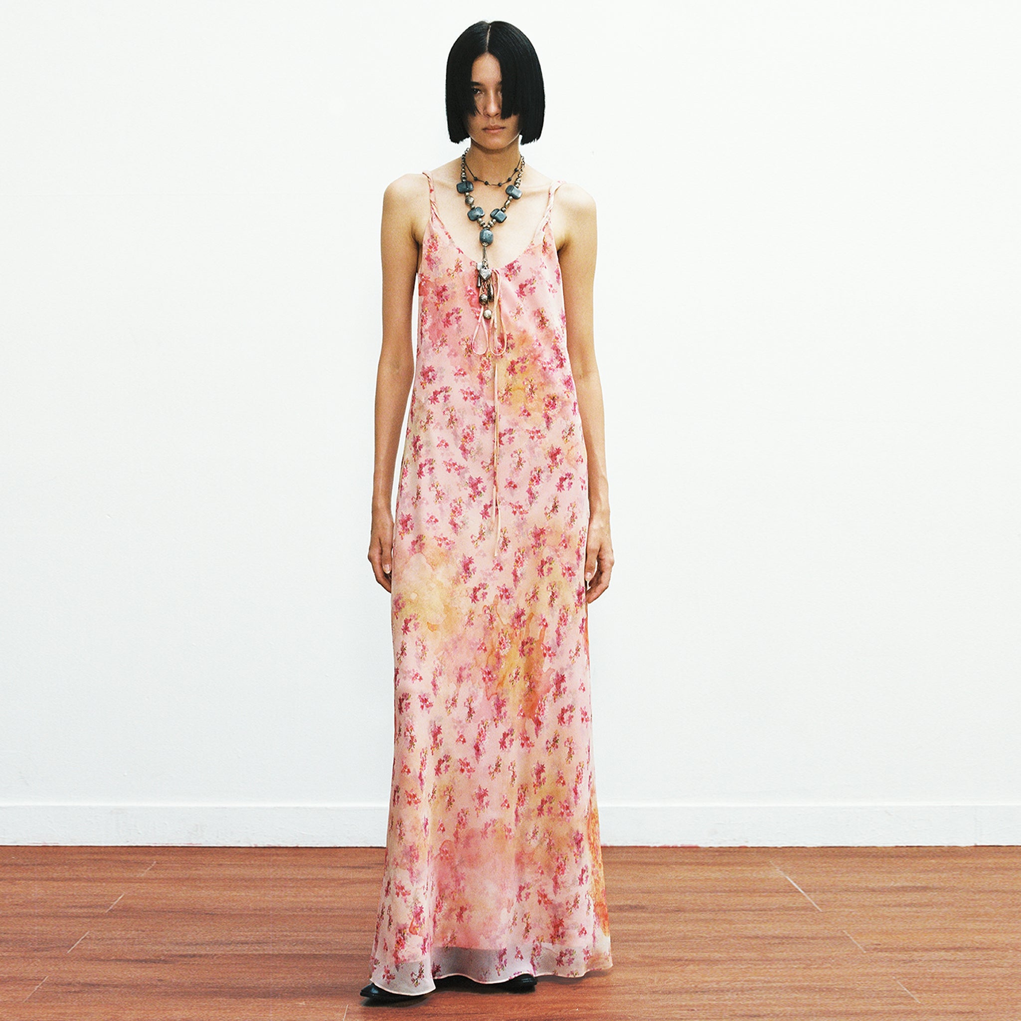 Double Layer Distressed Floral Strap Dress trinite Double Layer Distressed Floral Strap Dress trinite
