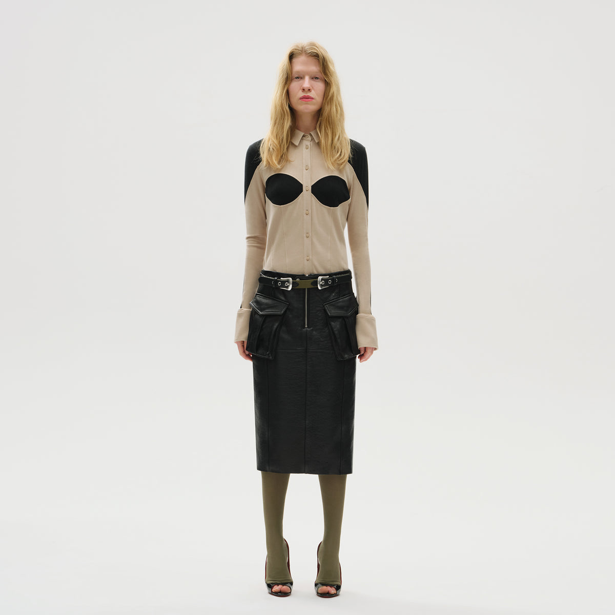 Bare Black Corset Panel Knit Shirt