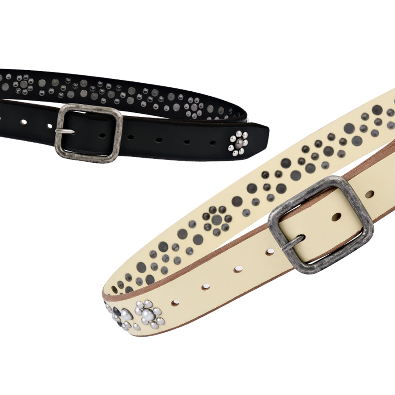 Black Floral Studded Leather Belt