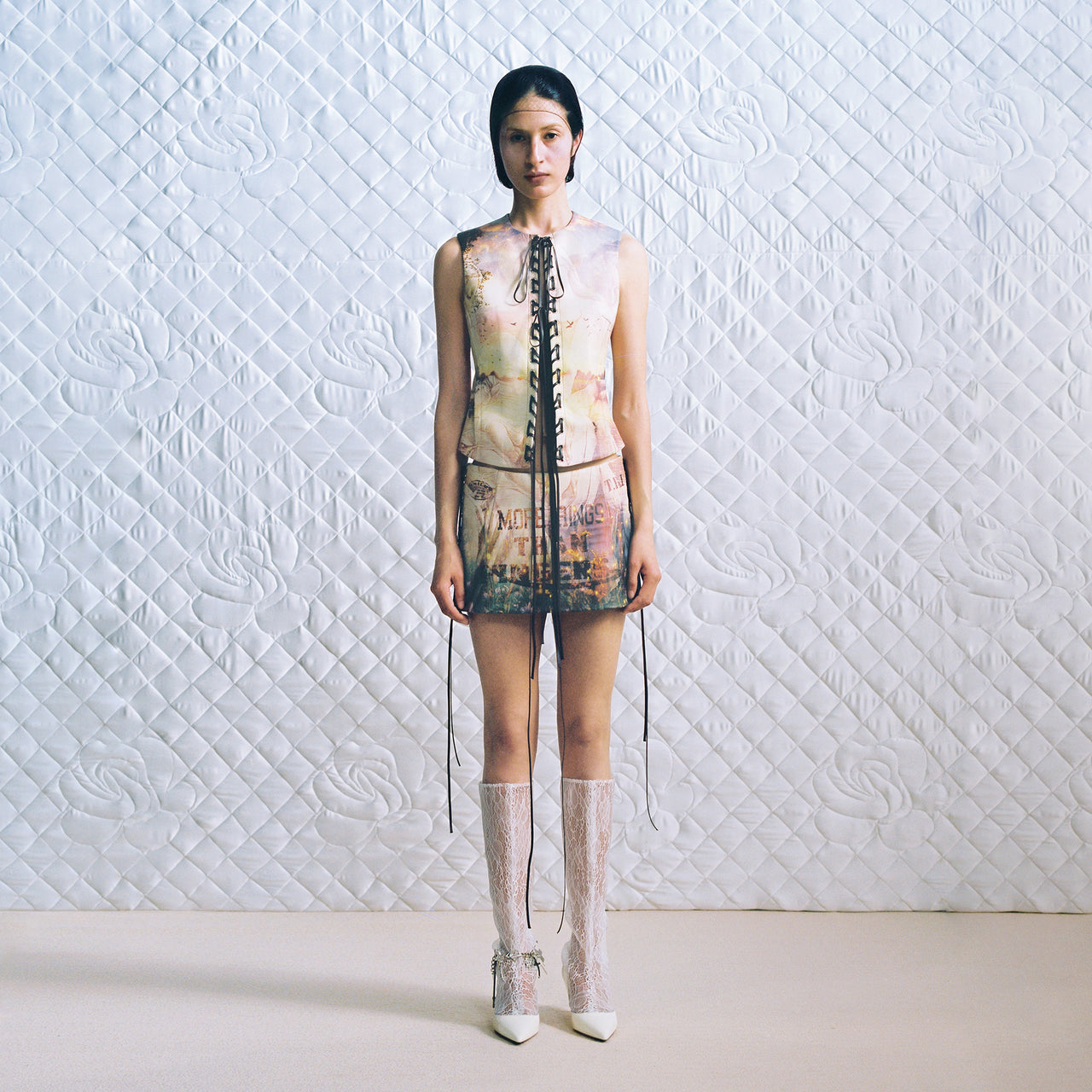 Psychedelic Landscape Print  Braided Leather Skorts