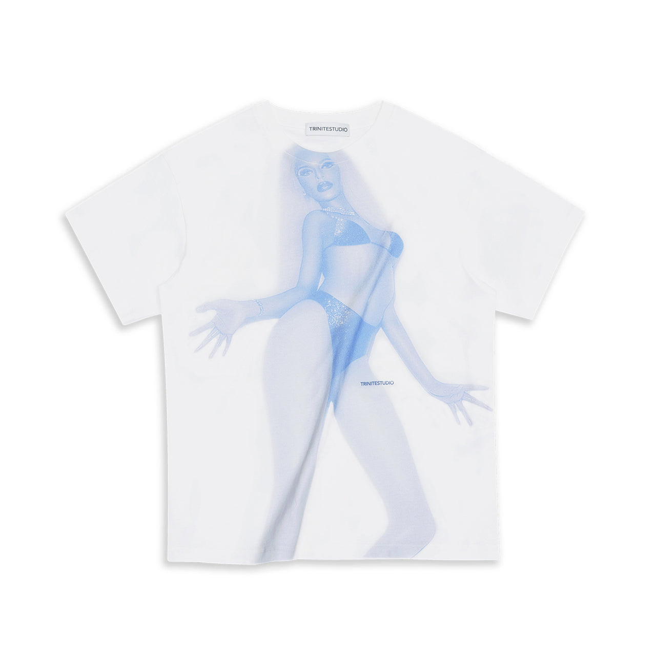 Blue Rider Motorcycle Girl Print T-Shirt