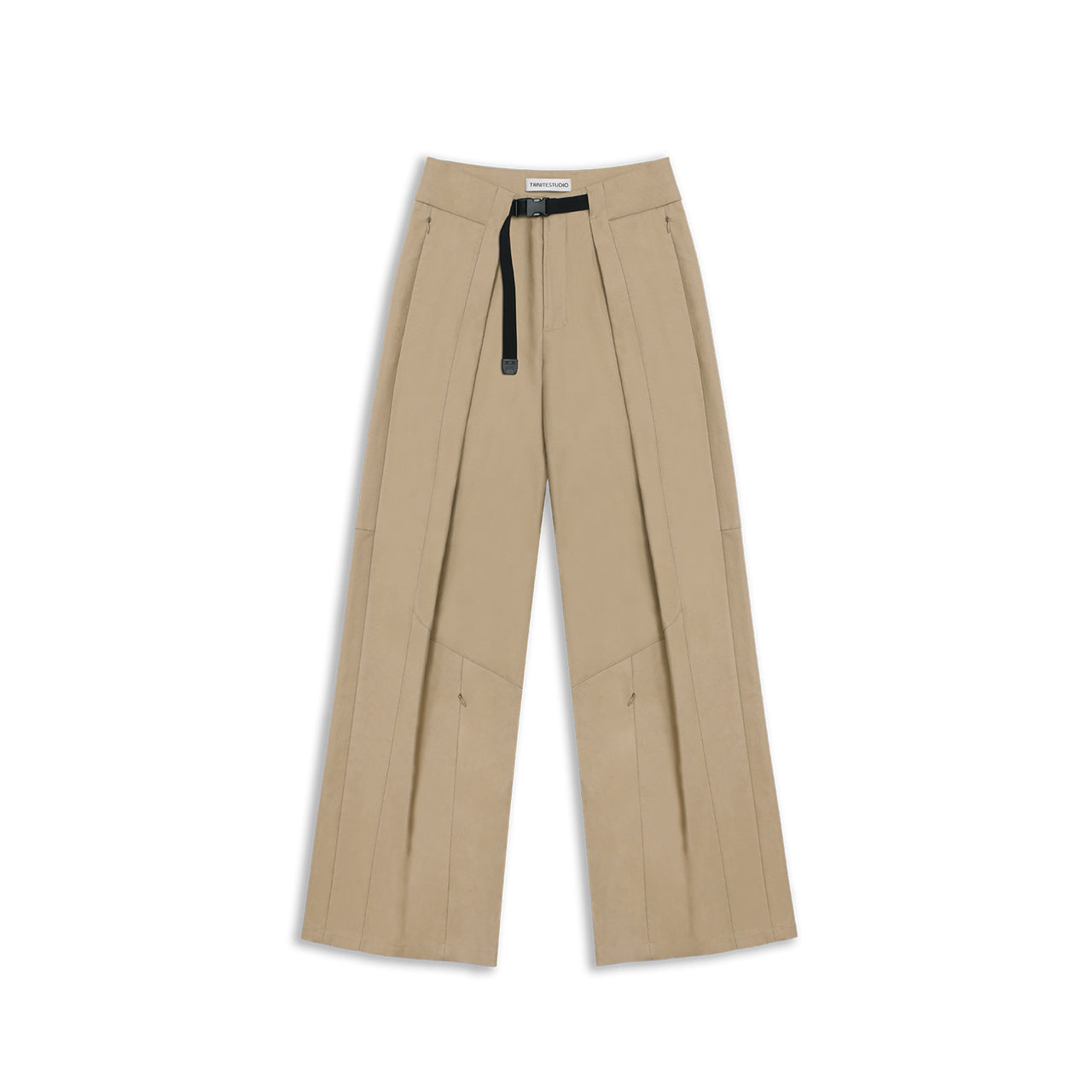 Khaki Elastic Waist Buckle Loose Pants