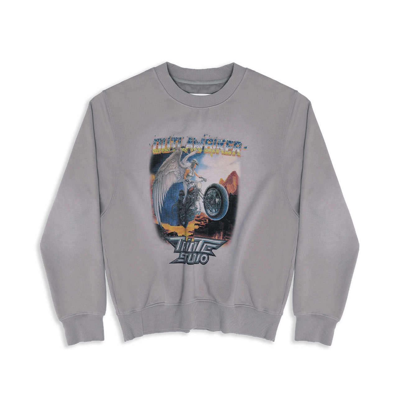 Grey Angel Motorcycle Print Oversized Sweatshirt