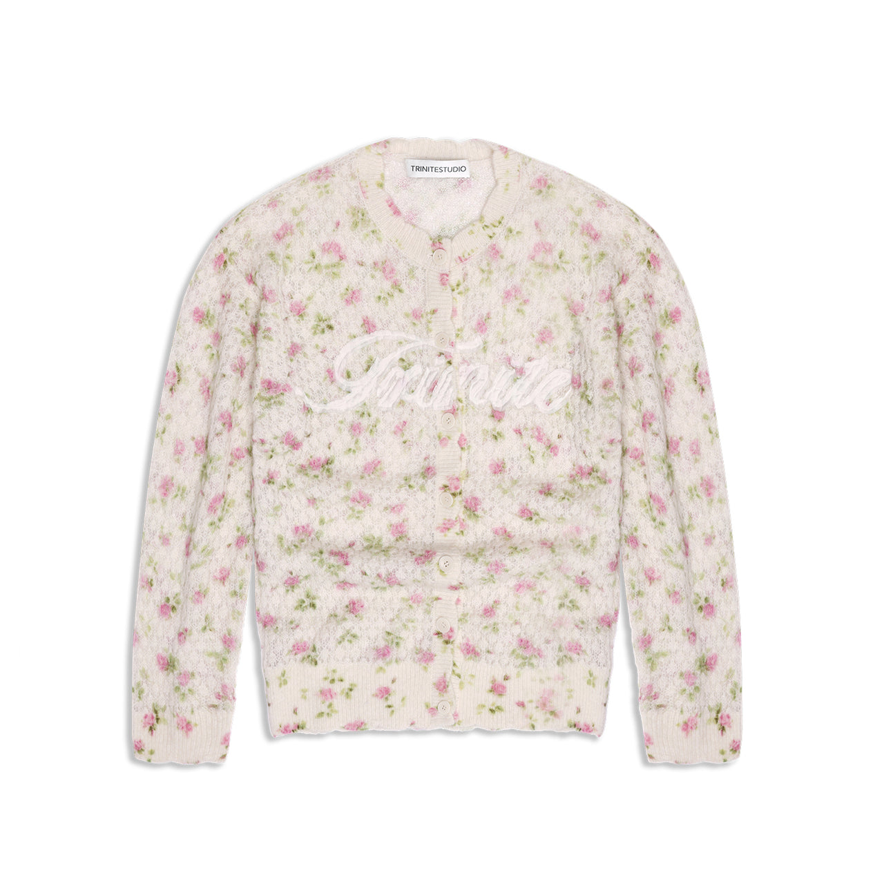 Off-white Hollow-out Flower Pattern Knit Coat