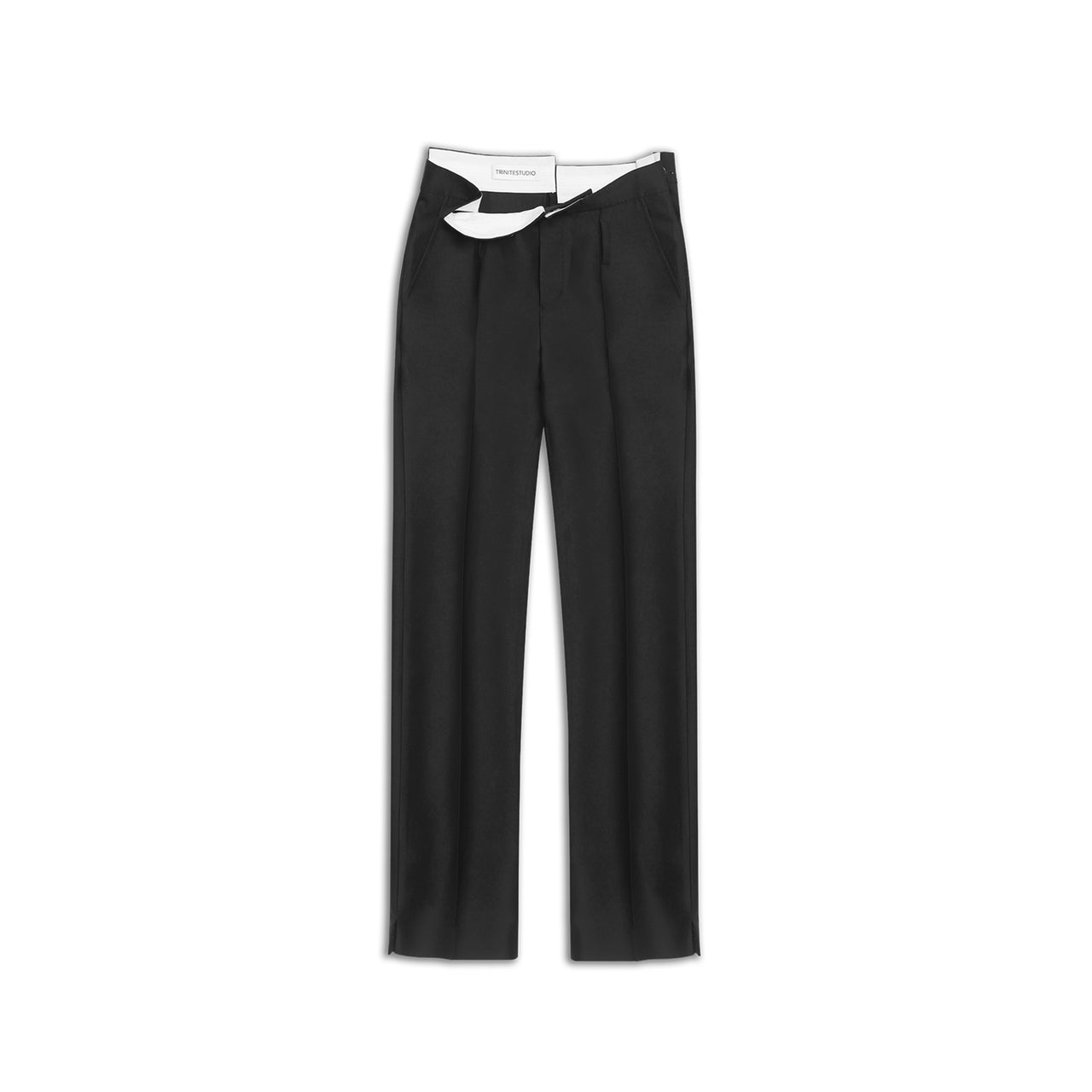 Black Satin Wool Deconstructed Trousers