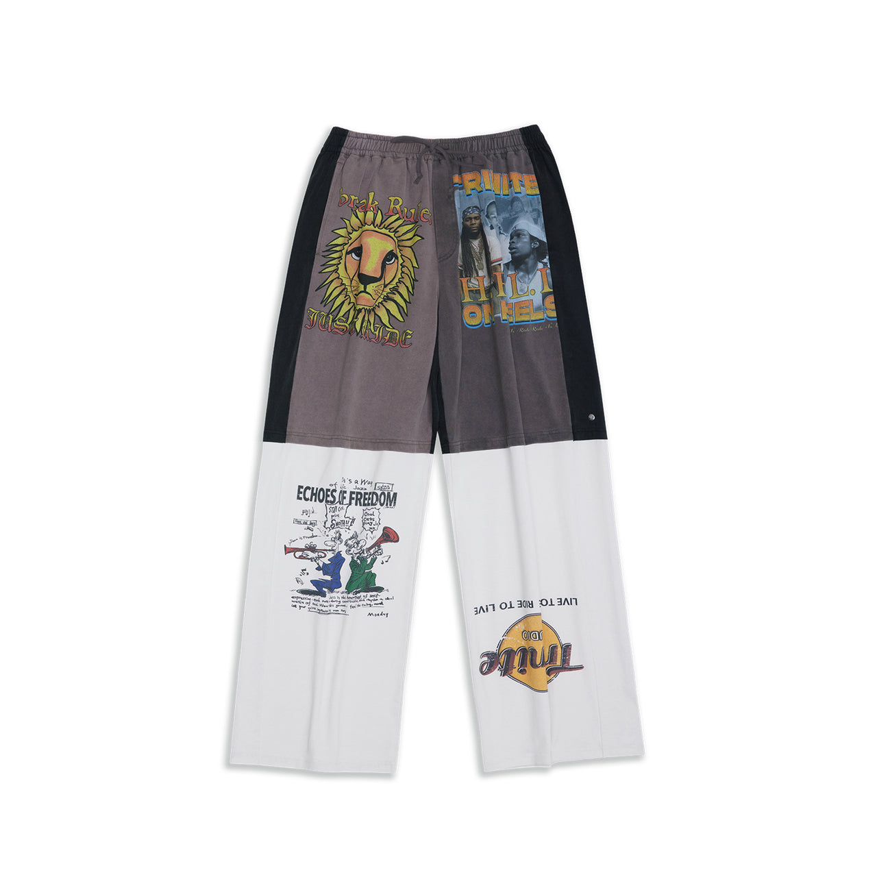 Vintage Pattern T-shirt Paneled Sport Pants