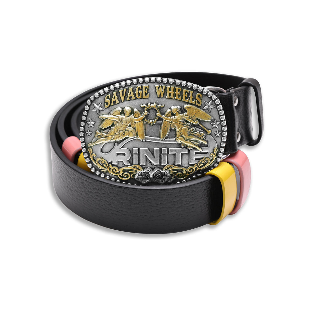 Vintage Distressed Embossed Metal Shield Leather Belt