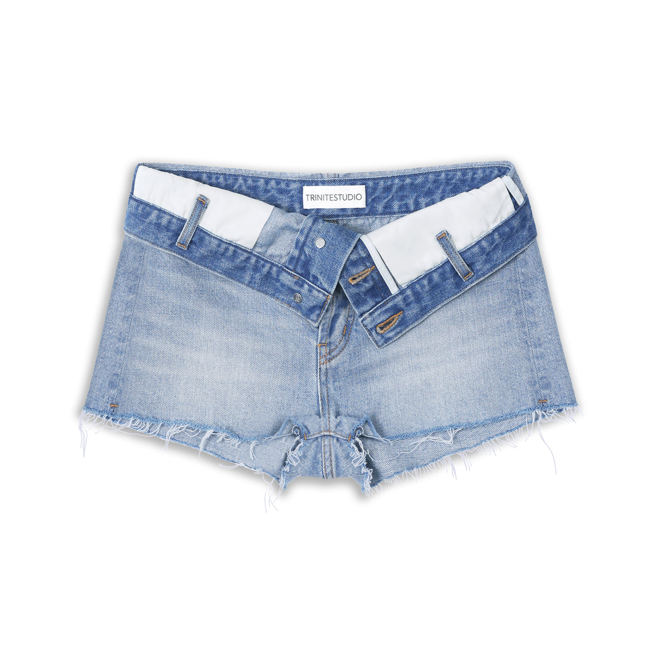 Fold-Over Waist Denim Shorts