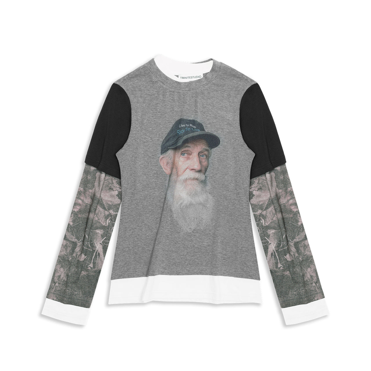 Vintage Pattern Printing Double Layer Long-sleeve T-shirt