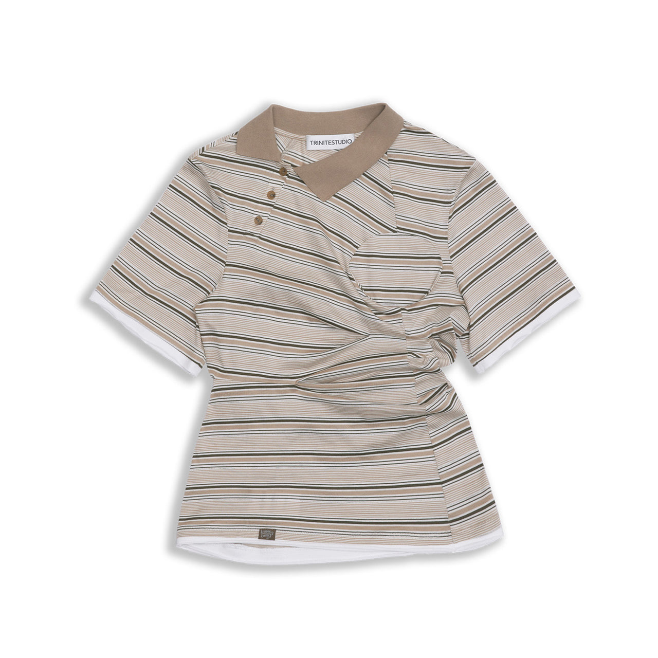 Khaki Stripe Deconstructed Short-Sleeve Polo