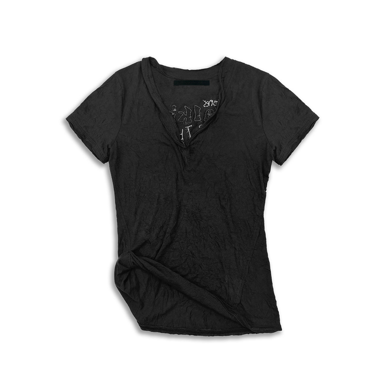 Black Embroidered V-neck Henley Tee