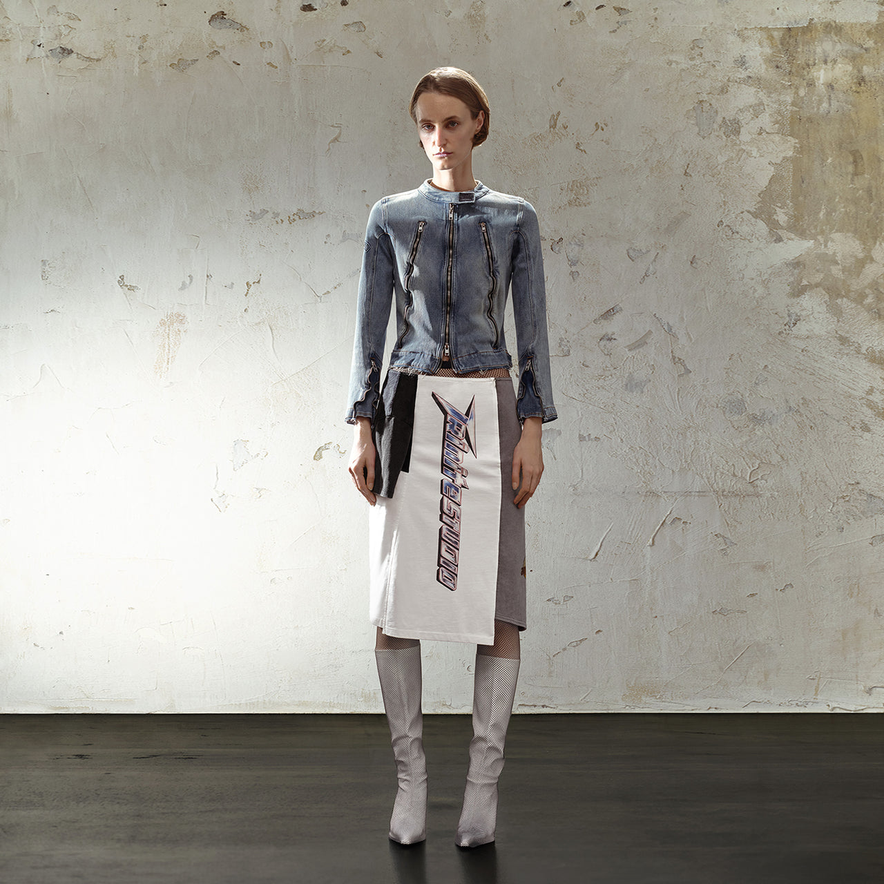Denim Wave Zipped Decorative Moto Jacket