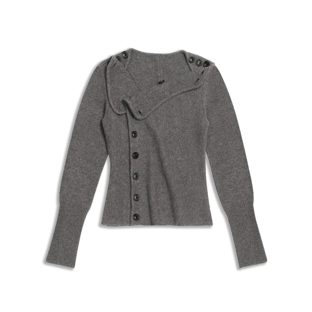 Grey Victorian-style Asymmetric Button Wool Cardigan