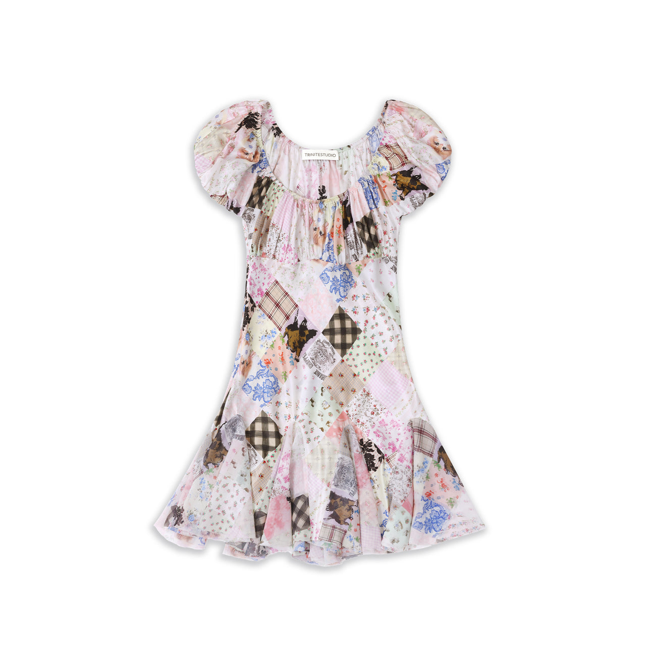 Silk Blend Antique Patchwork Print Dress