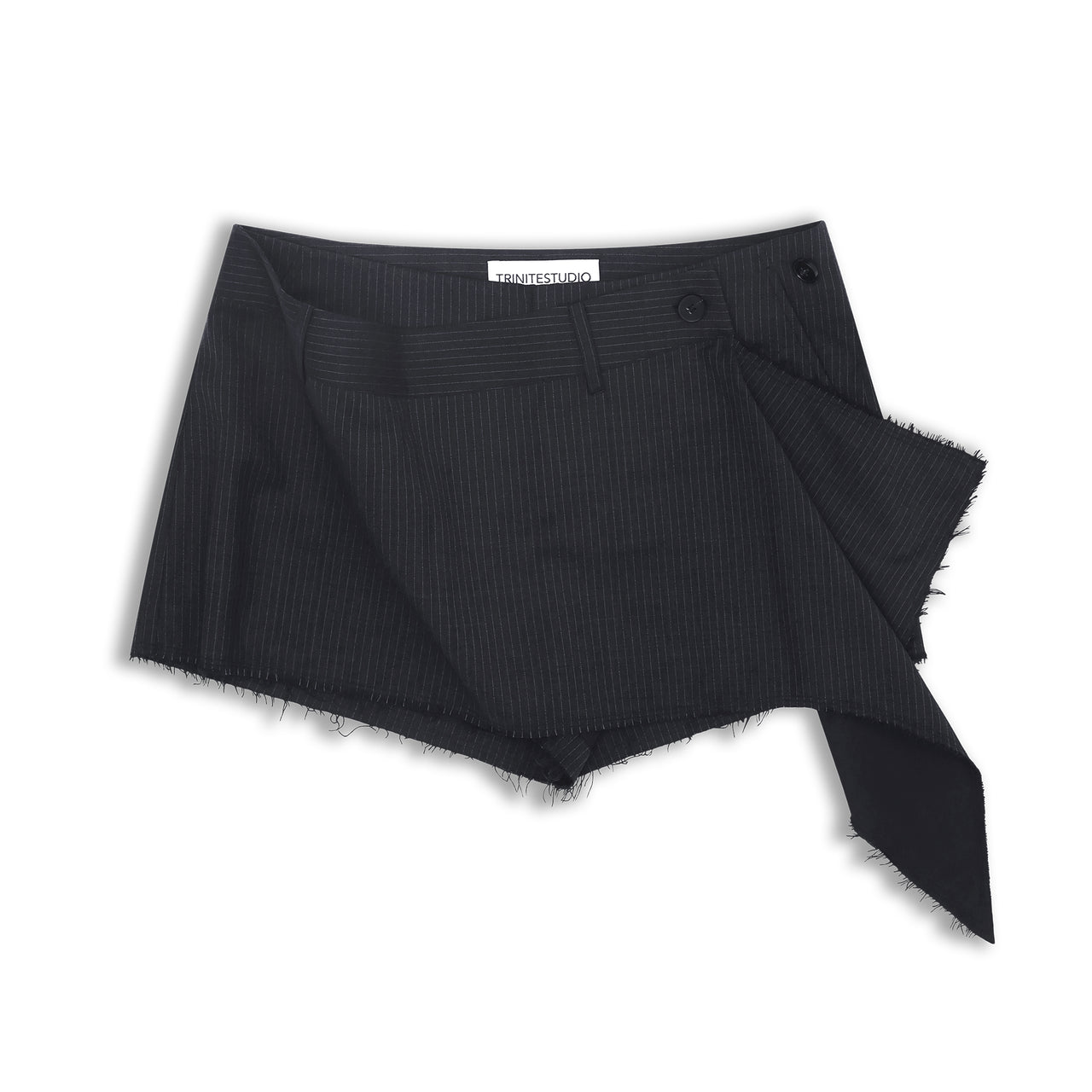 Black Pinstripe Deconstructed Tailored Skort