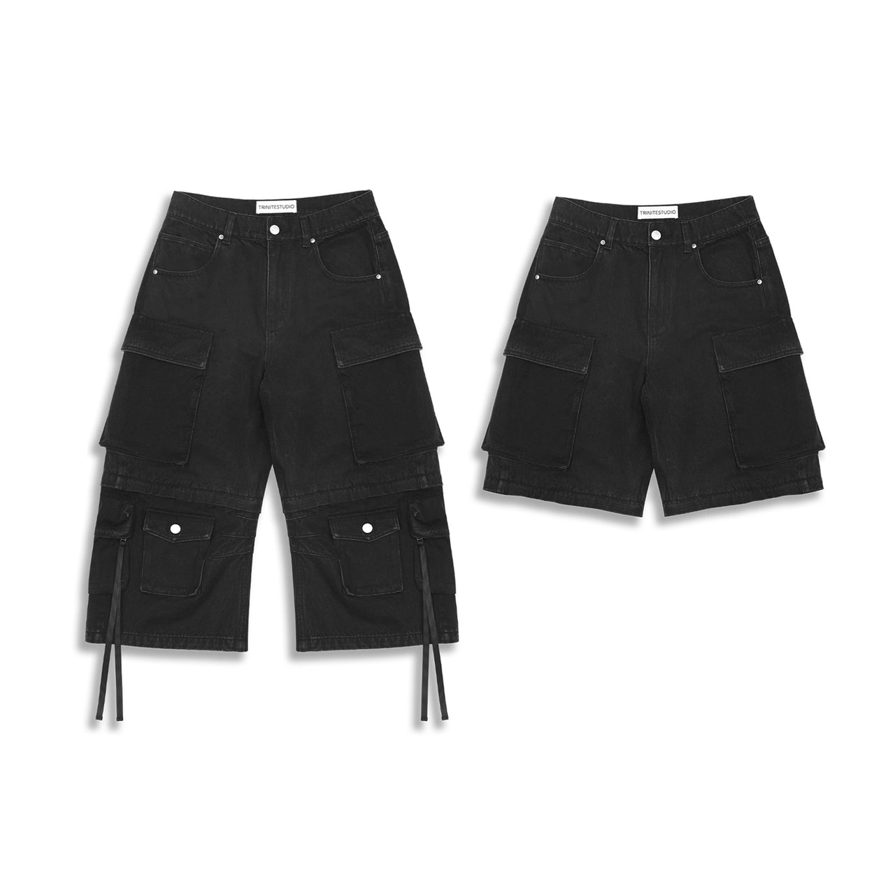 Convertible Two-Part Cargo Denim Shorts