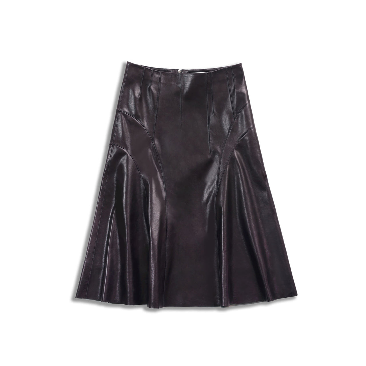 Dark Purple Oil-waxed Leather Paneled Circle Skirt