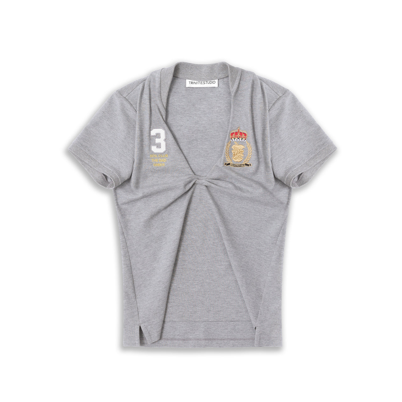 Heather Grey Knotted Deconstructed Polo Top