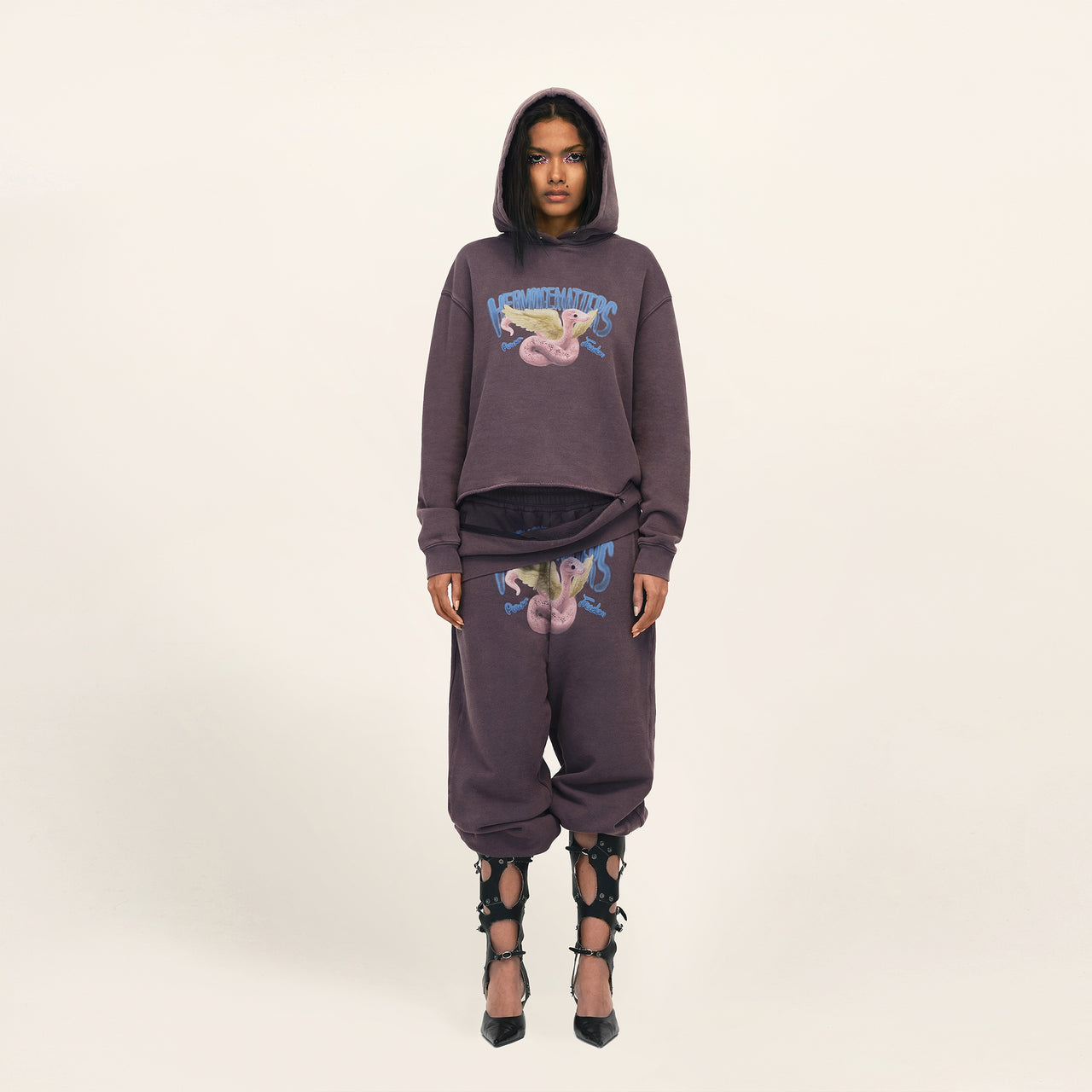 Purple Distressed Snake Pattern Hoodie