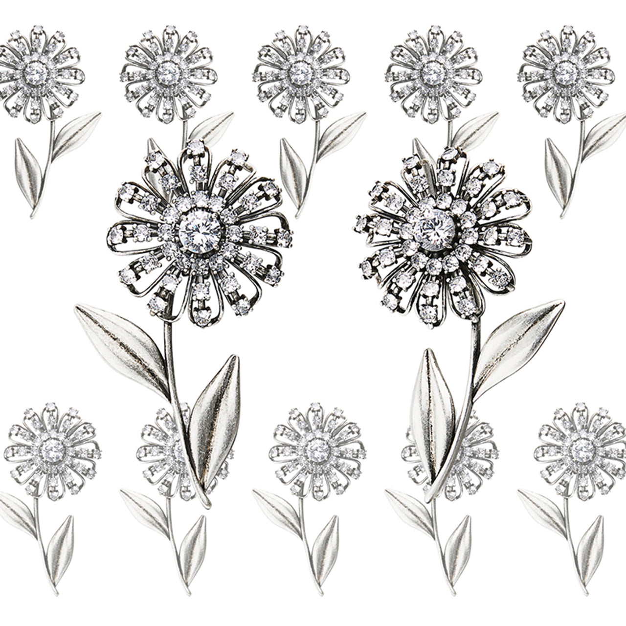 Antique Silver Flower and Zircon Distressed Clip Earrings