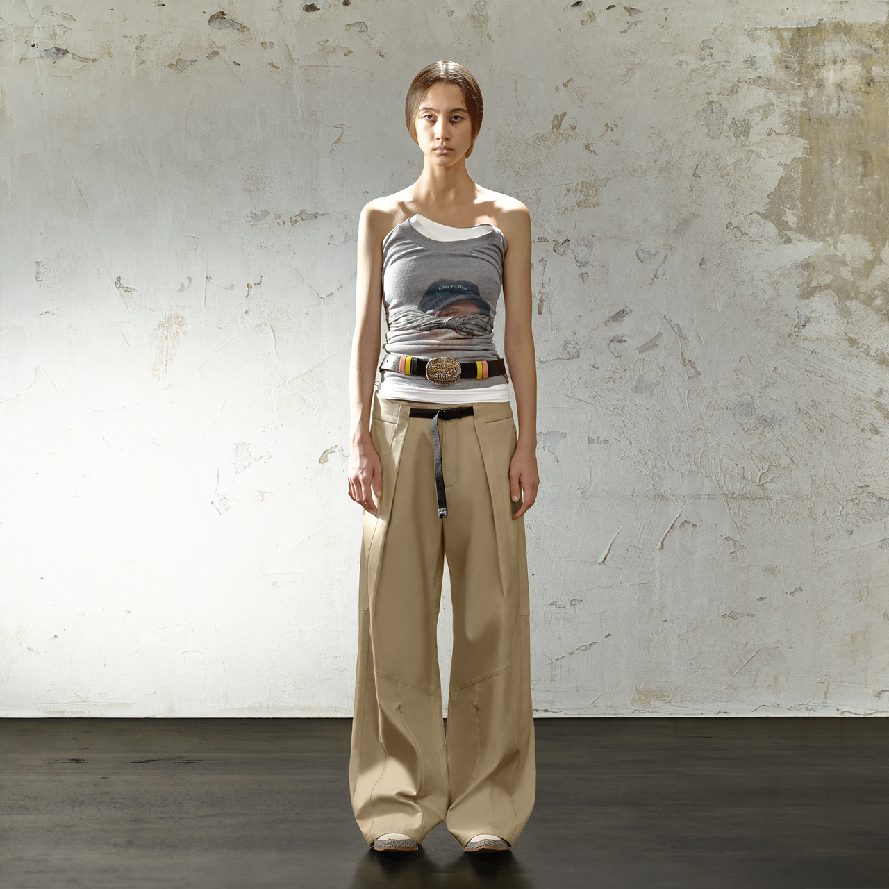 Vintage Distressed Embossed Metal Shield Leather Belt