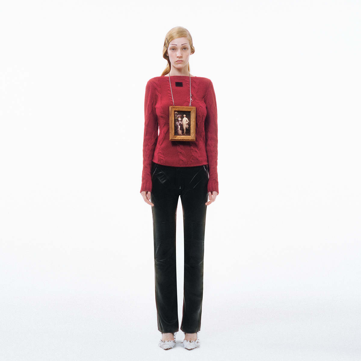 Cable-knit Panel Off-shoulder Baroque Cashmere Top