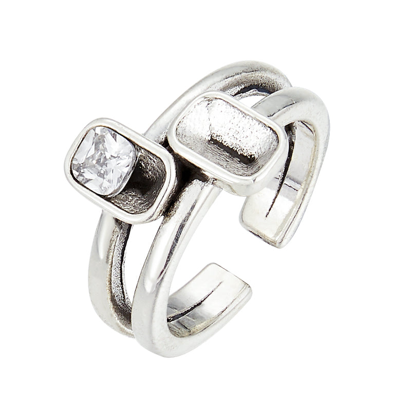 Vintage Silver Square Zircon Ring