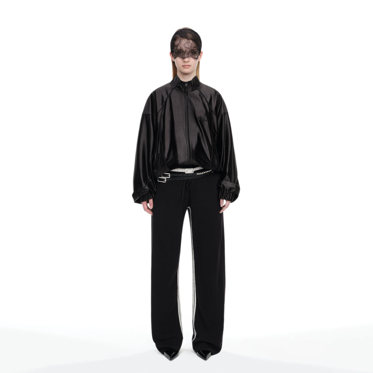 Black Satin-finish Oversized Sports Jacket