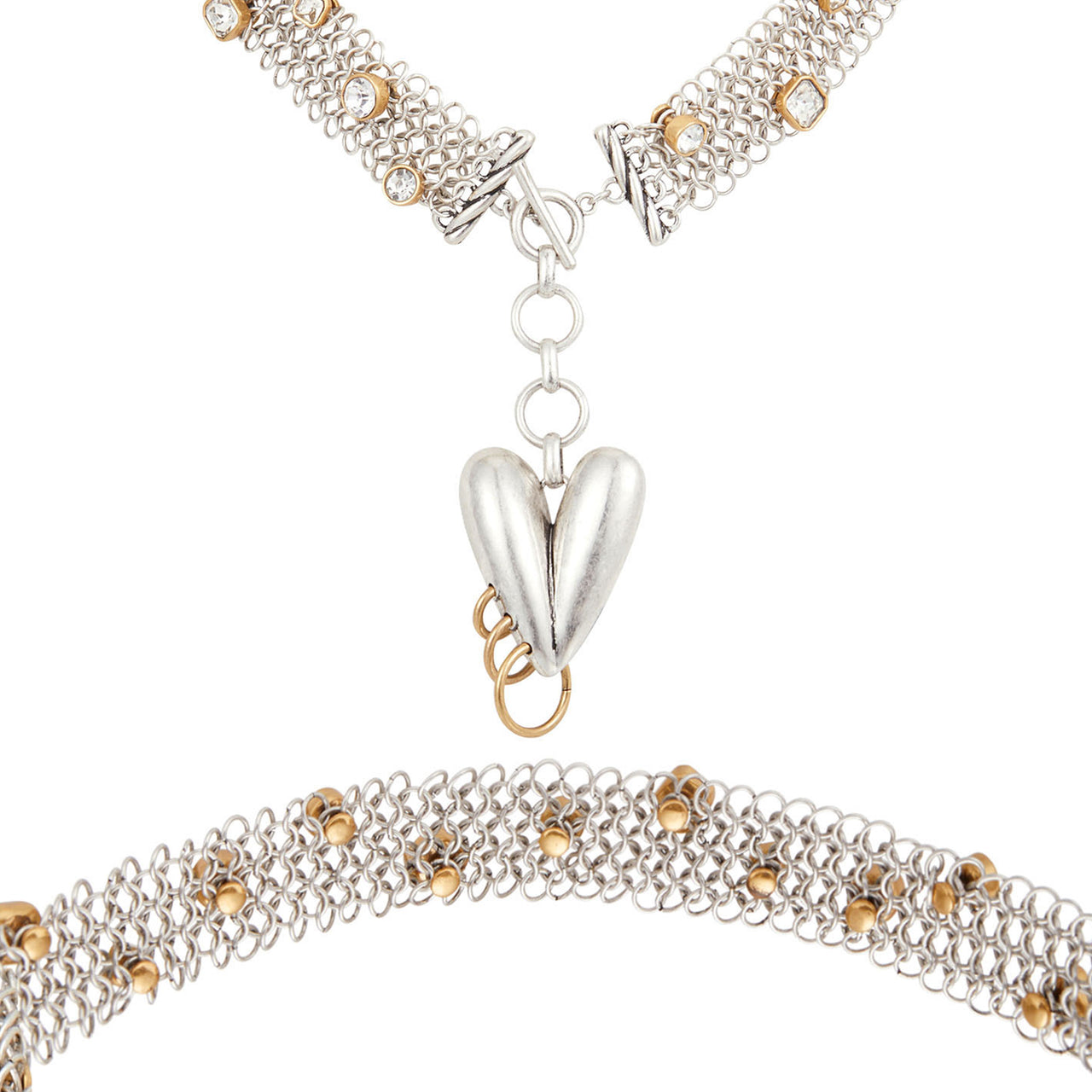 Vintage Silver Mesh Diamond Heart Choker
