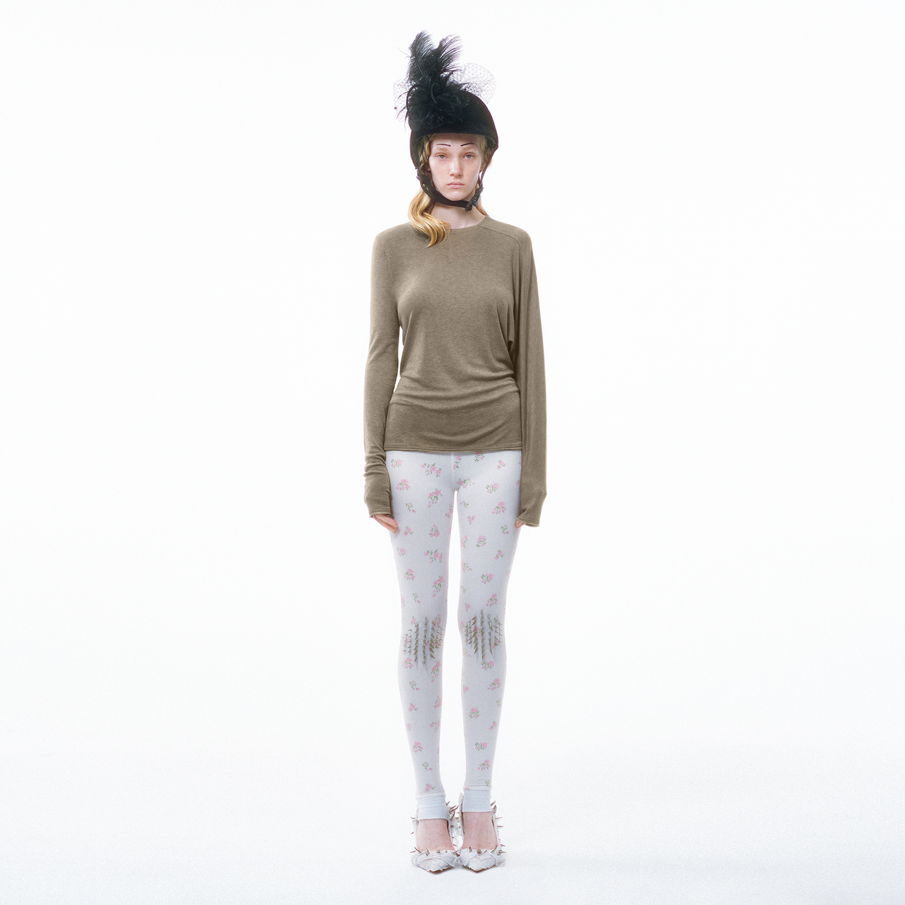 Olive Asymmetry Long-sleeve Top