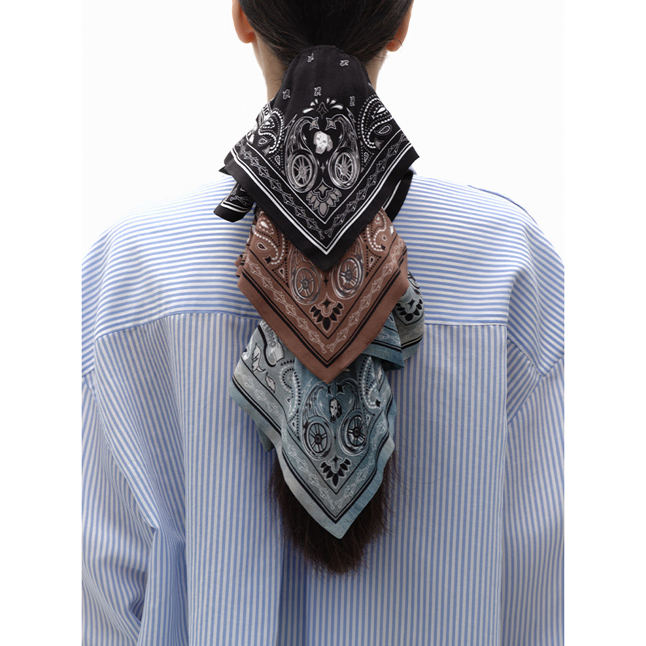 Brown/Black/Blue Street Style Paisley Bandana Hair Tie