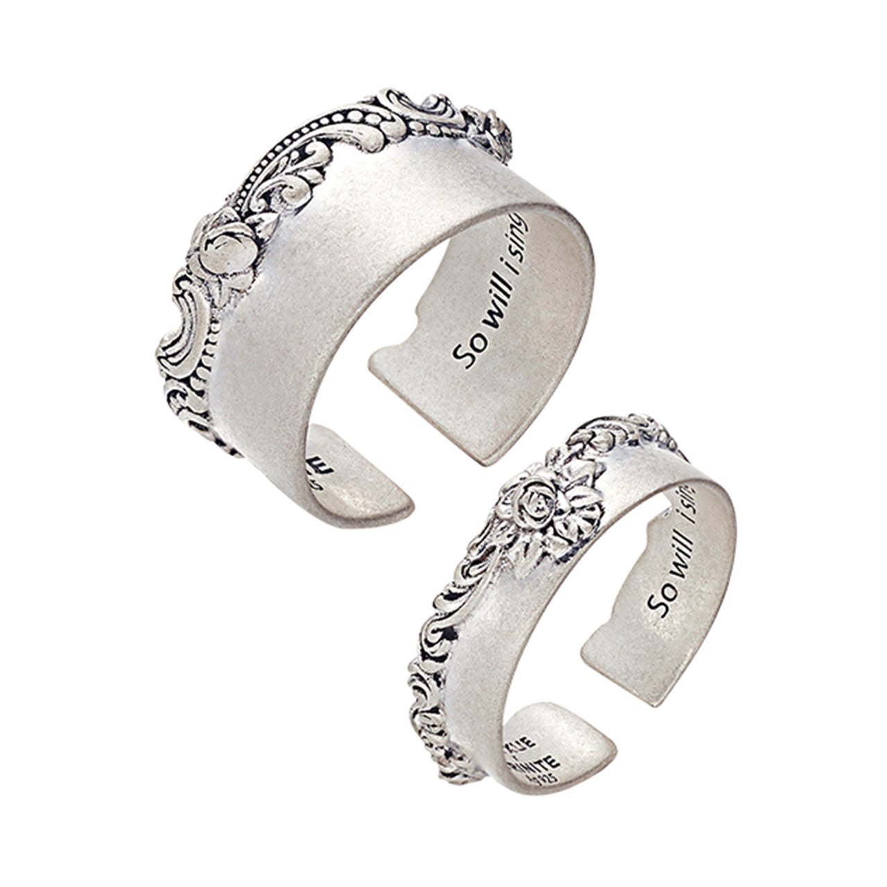 Distressed Silver Rose Relief Wide/Narrow Ring