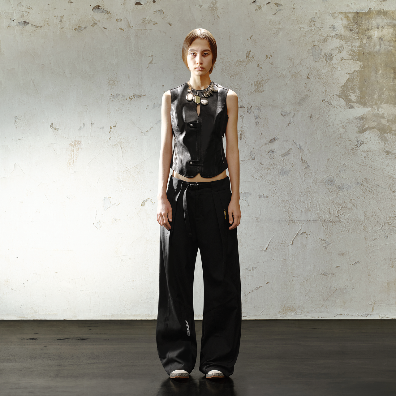 Black Elastic Waist Buckle Loose Pants