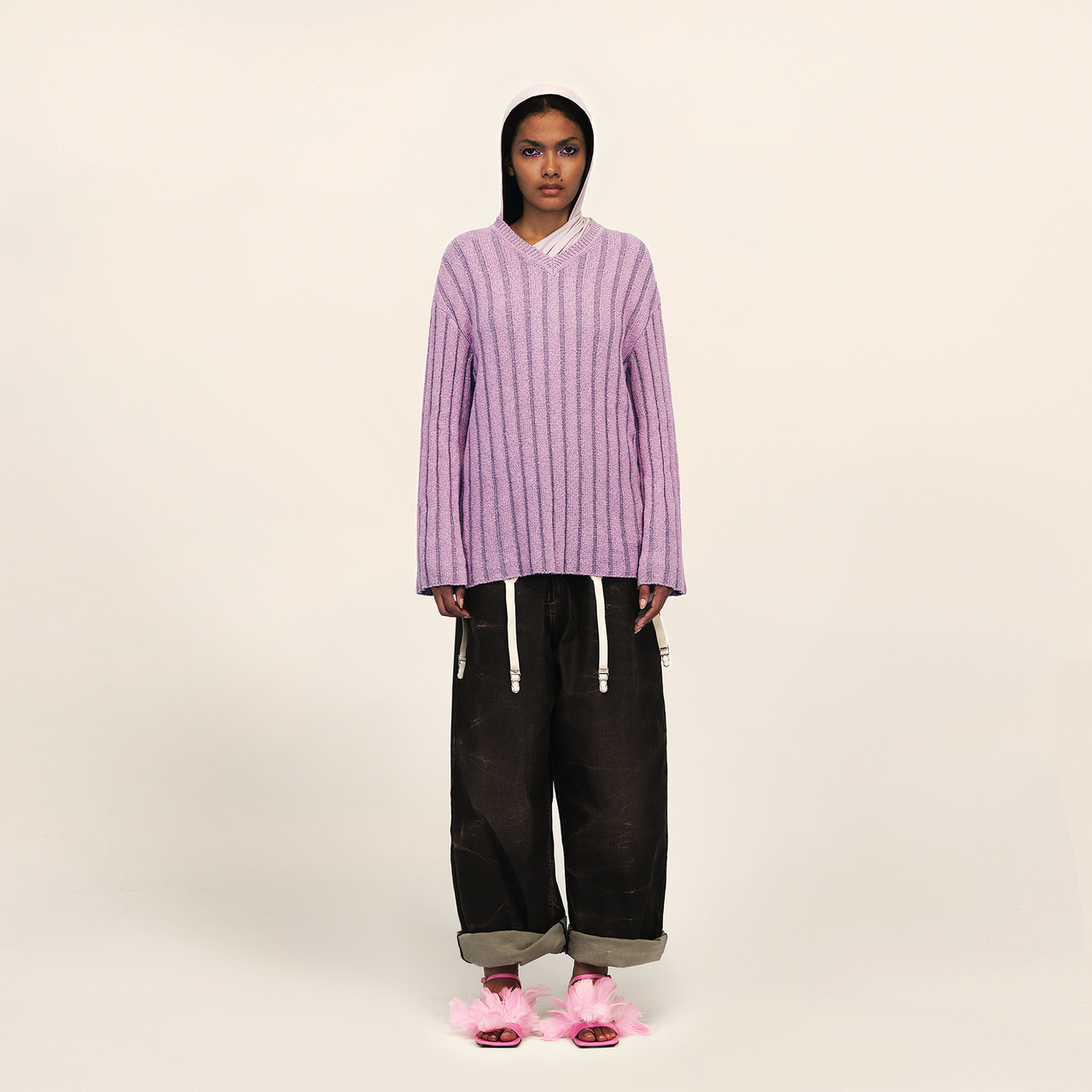 Pink Stripe Long Sleeve Loose Sweater