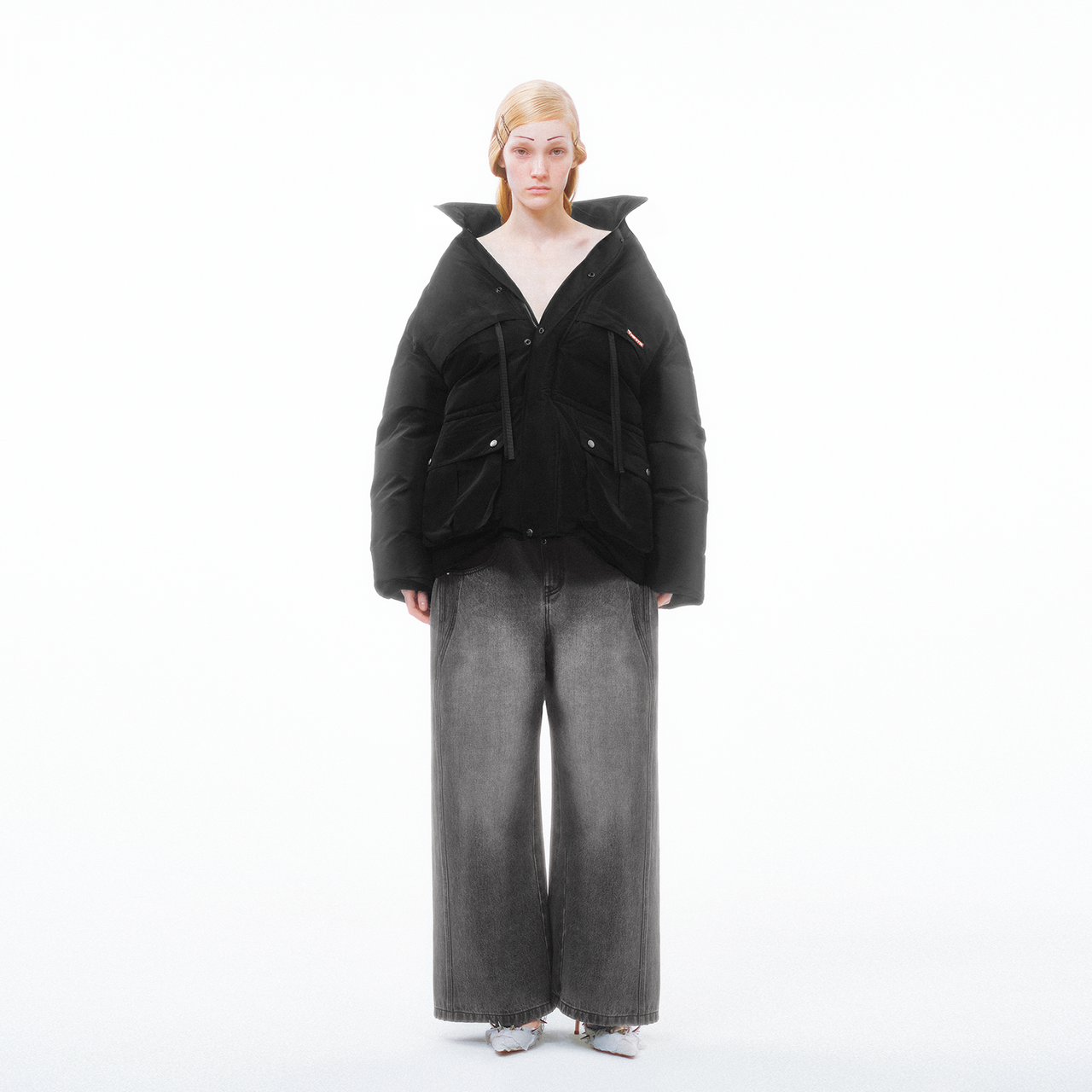 Black Detachable Leather-collar Down Jacket