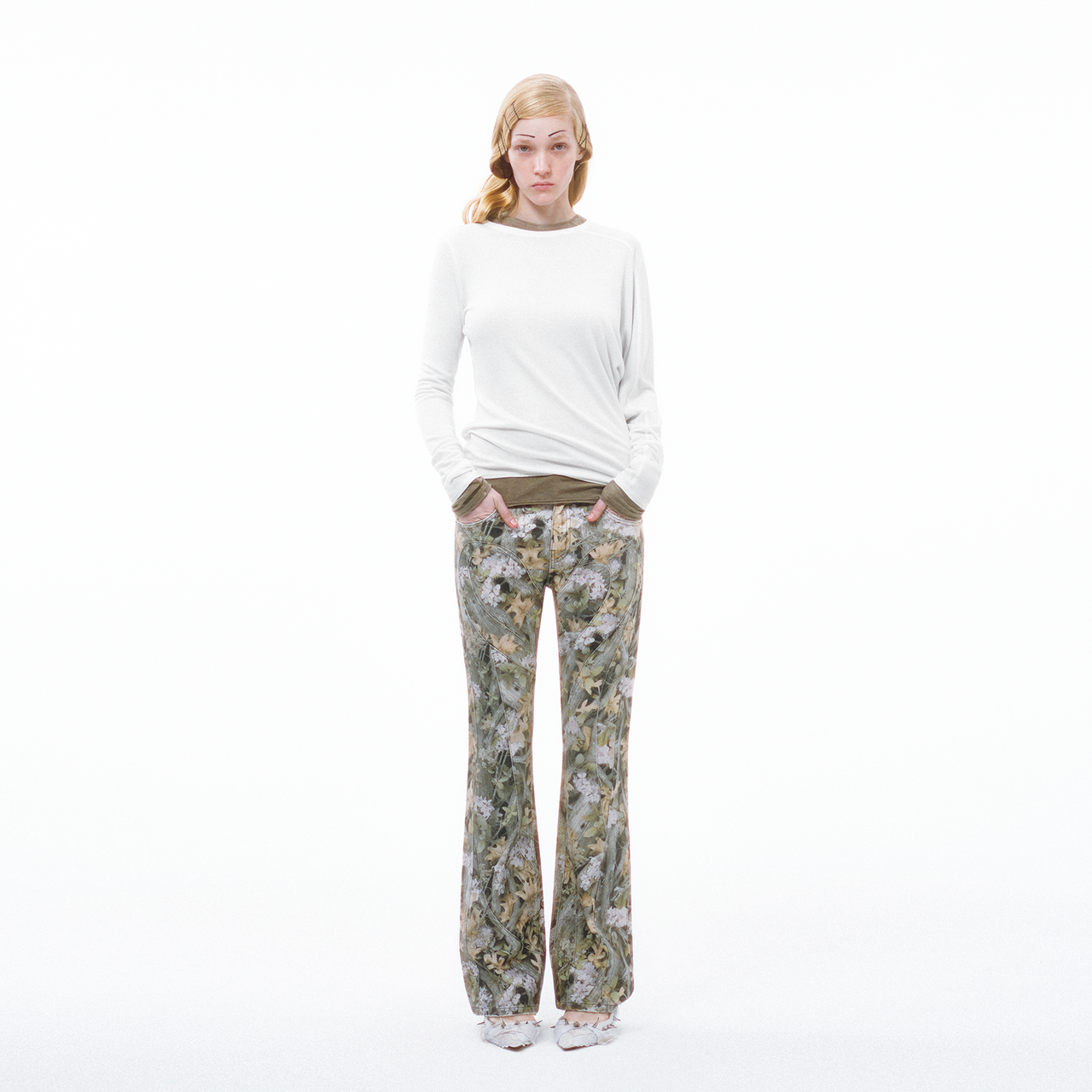 Jungle Camo Streamline Panel Flared Jeans