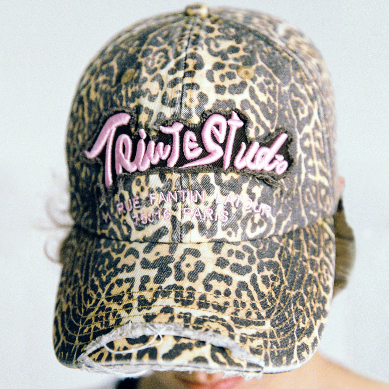 Leopard Print Distressed Washed Embroidered Baseball Cap