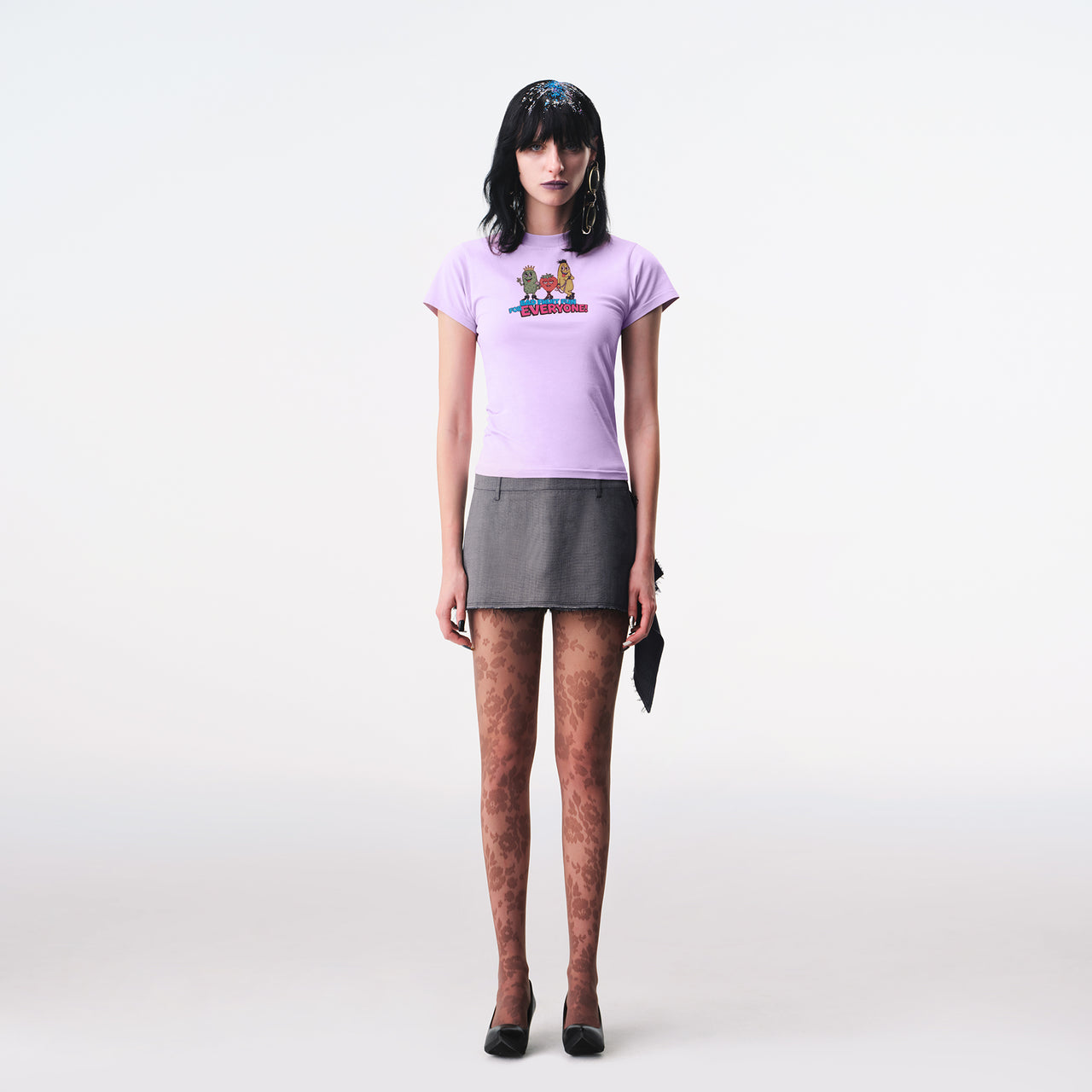 パープルオーチャードプリント フィットTシャツ