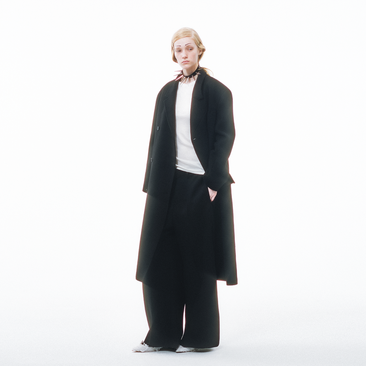 Black Asymmetric Notched-lapel Oversized Wool Coat