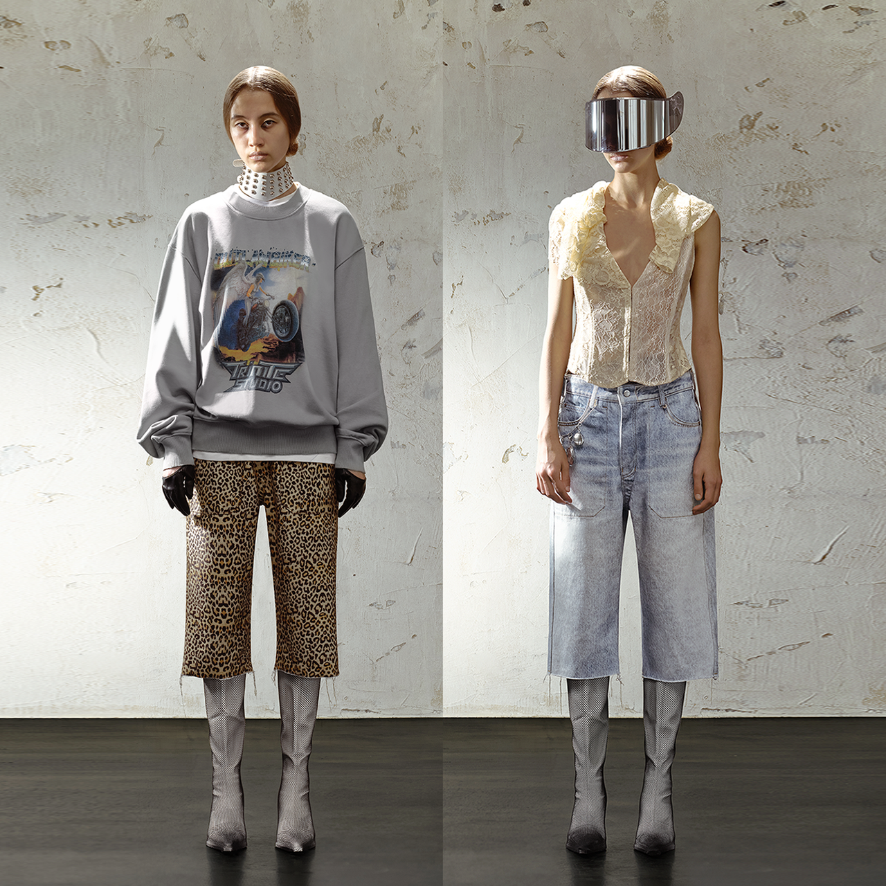 Reversible Denim&Leopard Print Capris