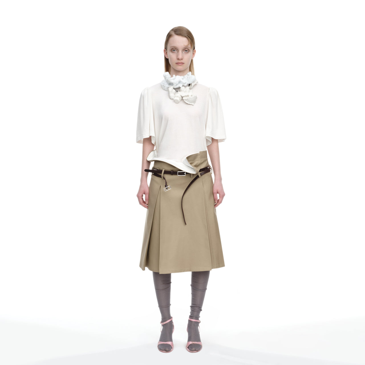 Khaki Deconstructed Waist A-line Cargo Skirt