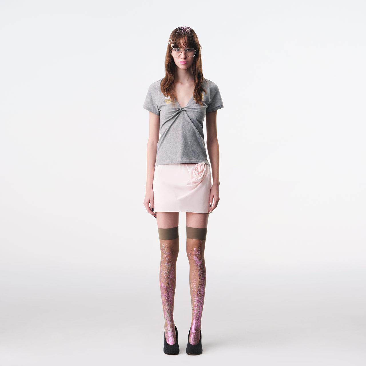 Pink Rosette Draped Skort