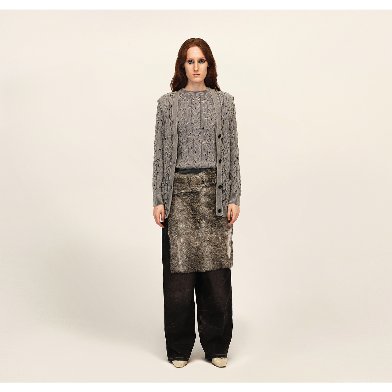 Grey Distressed Round Neck Sweater