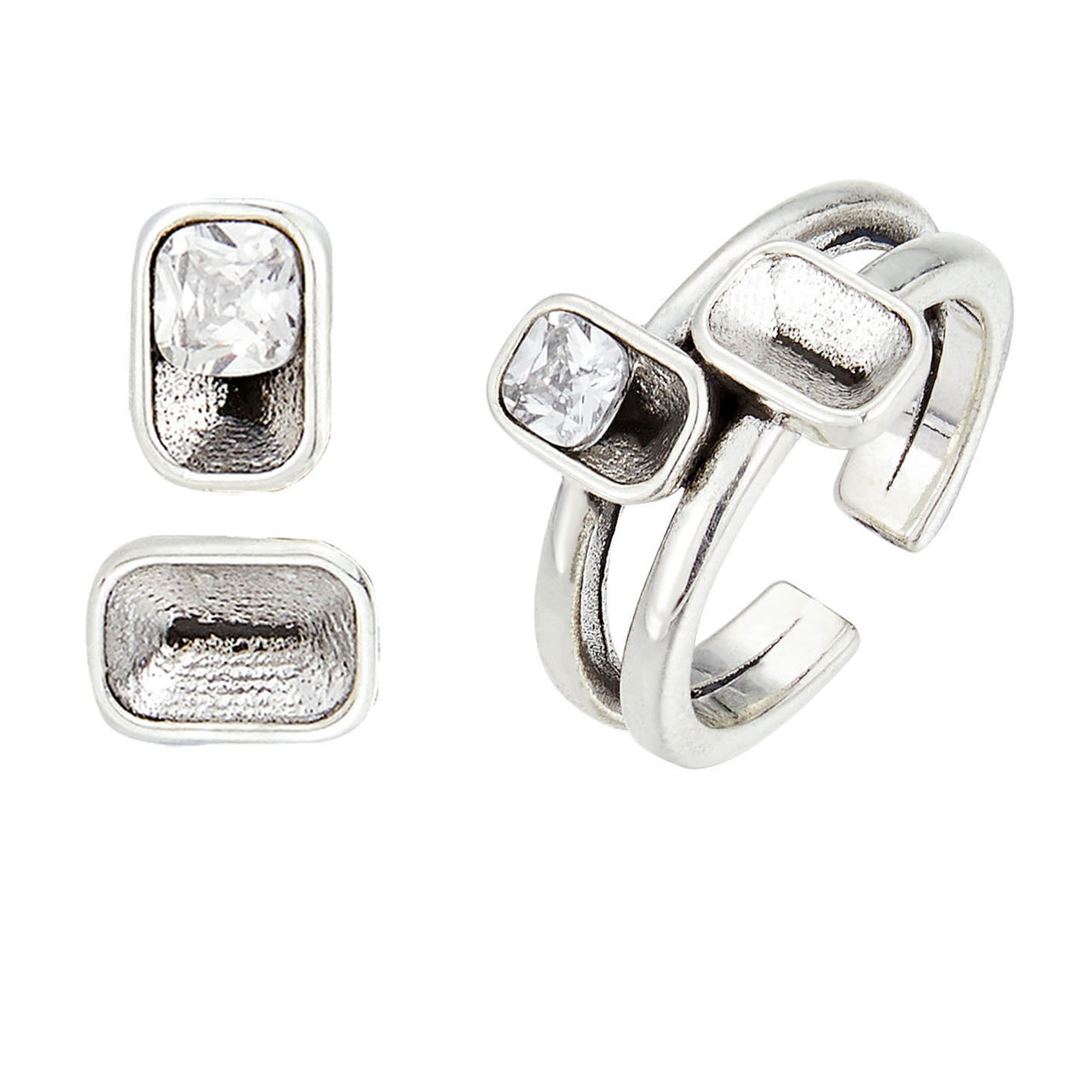 Vintage Silver Square Zircon Ring