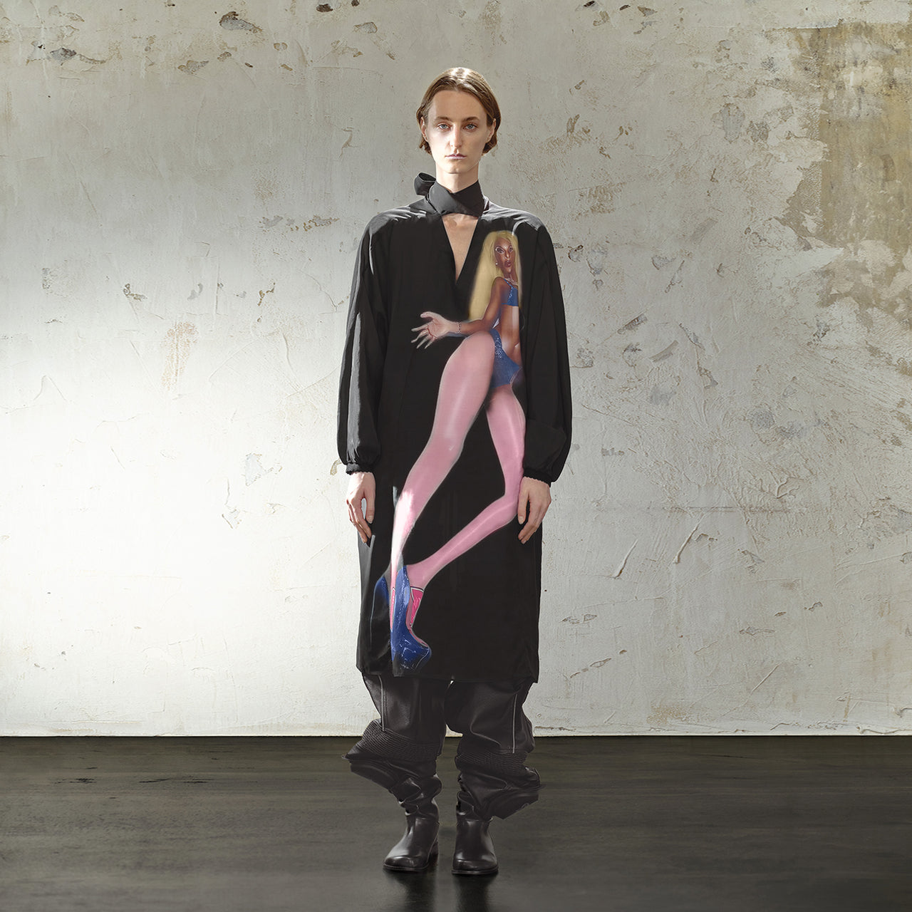 Motorcycle Girl Print Tie-Front Dress