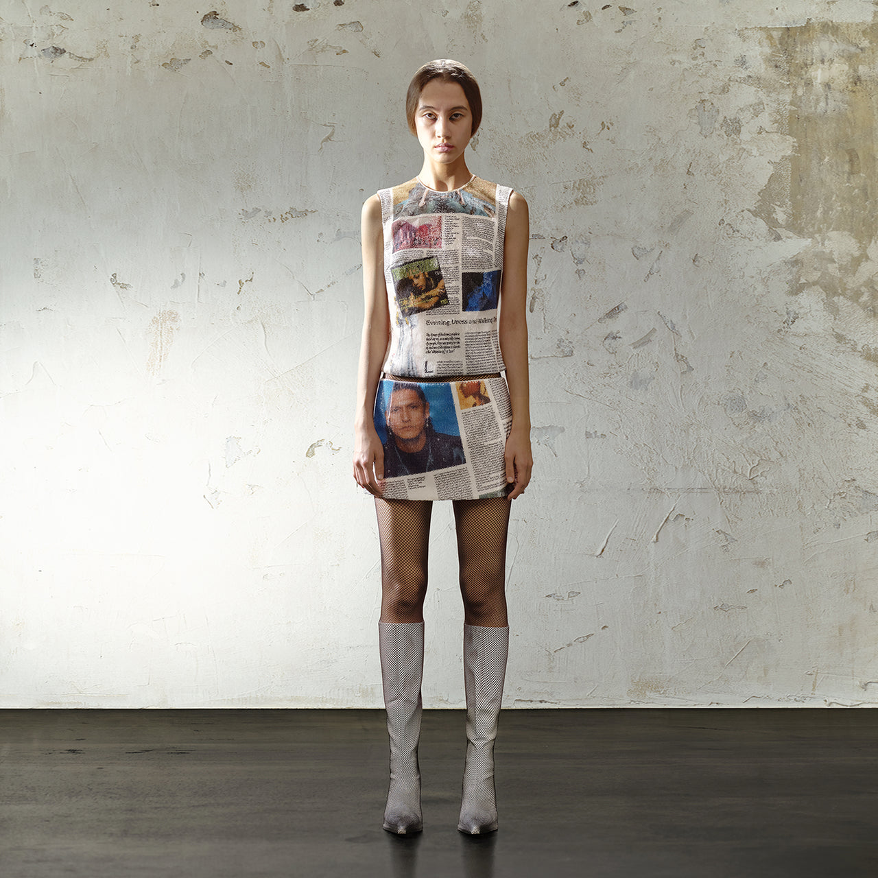 Sequin Newspaper Print Skorts