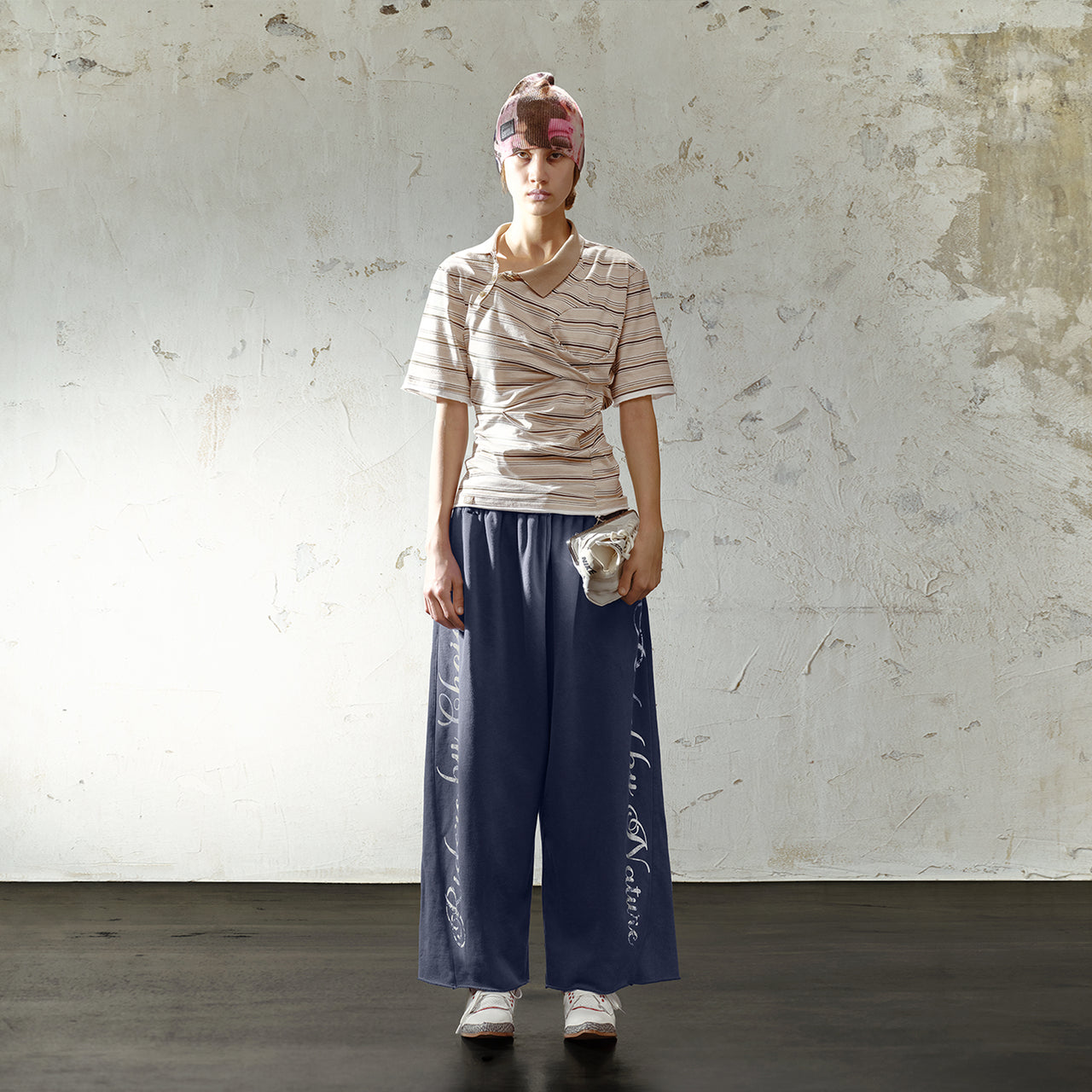 Denim Blue Printing Decorative Loose Nine-point Sport Pants