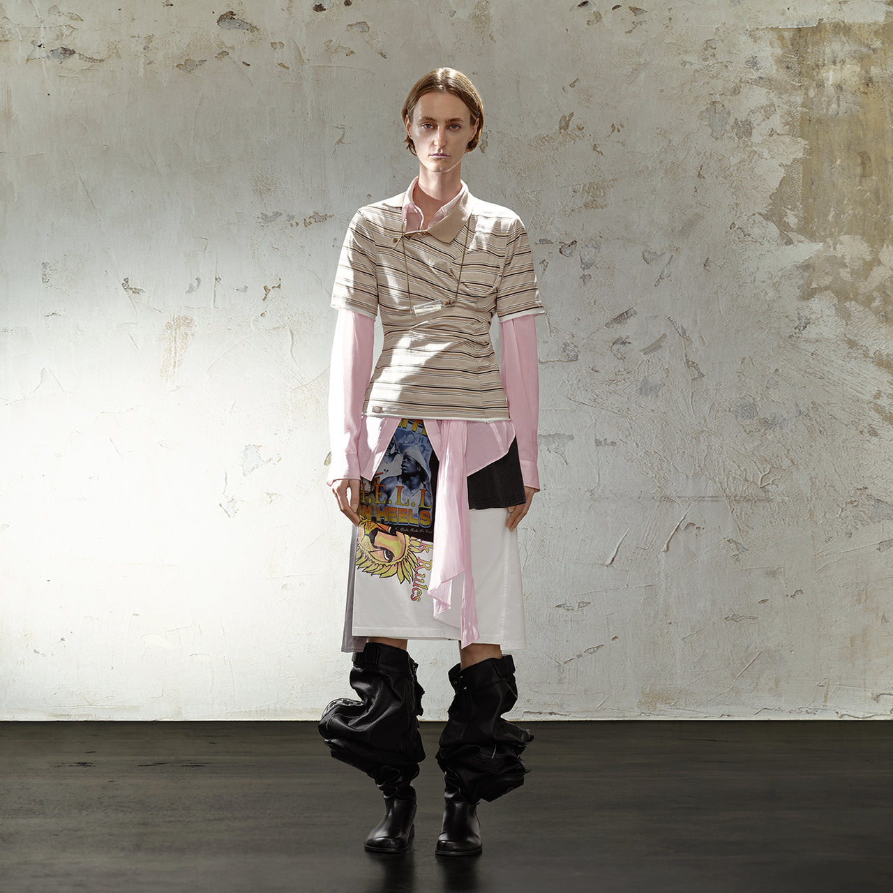 Khaki Stripe Deconstructed Short-Sleeve Polo
