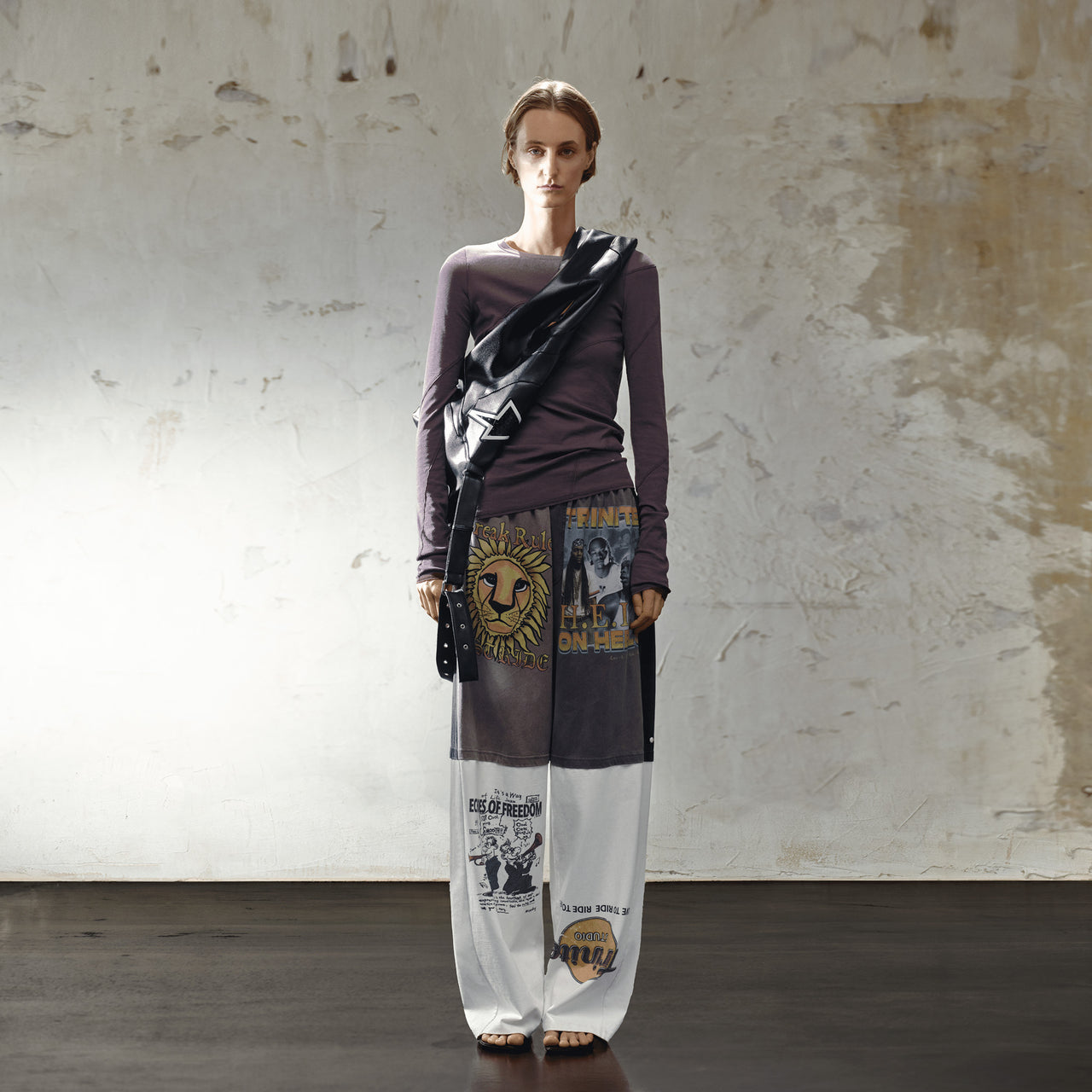 Vintage Pattern T-shirt Paneled Sport Pants